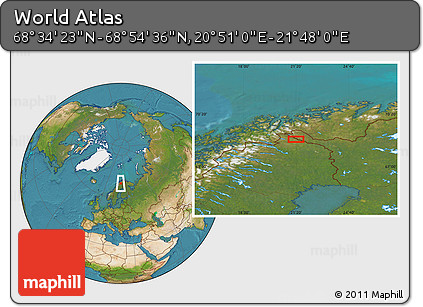 Satellite Location Map of the Area around 68° 44' 30" N, 21° 19' 30" E