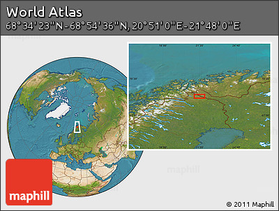 Satellite Location Map of the Area around 68° 44' 30" N, 21° 19' 30" E