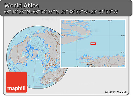 Gray Location Map of the Area around 68° 44' 30" N, 21° 10' 29" W