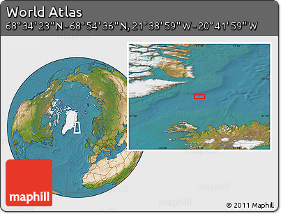 Satellite Location Map of the Area around 68° 44' 30" N, 21° 10' 29" W