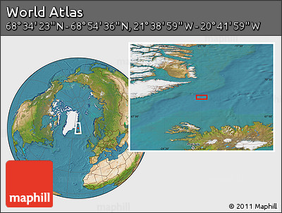 Satellite Location Map of the Area around 68° 44' 30" N, 21° 10' 29" W