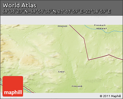 Physical 3D Map of the Area around 68° 44' 30" N, 22° 10' 29" E