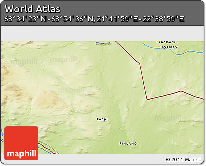 Physical 3D Map of the Area around 68° 44' 30" N, 22° 10' 29" E
