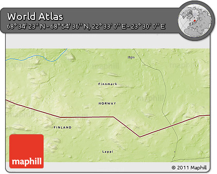Physical 3D Map of the Area around 68° 44' 30" N, 23° 1' 29" E