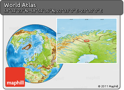 Physical Location Map of the Area around 68° 44' 30" N, 23° 1' 29" E