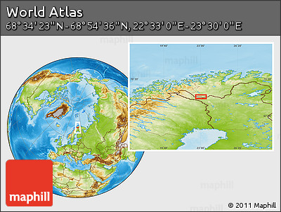 Physical Location Map of the Area around 68° 44' 30" N, 23° 1' 29" E