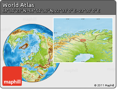 Physical Location Map of the Area around 68° 44' 30" N, 23° 1' 29" E