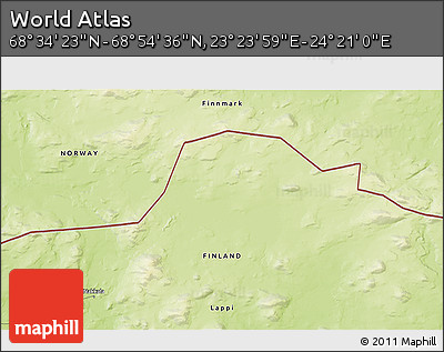 Physical 3D Map of the Area around 68° 44' 30" N, 23° 52' 30" E