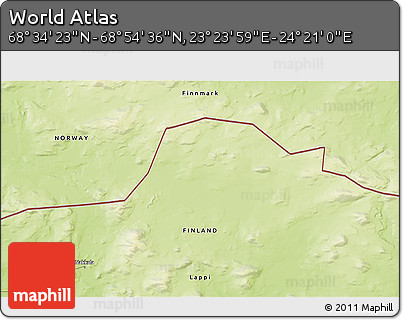 Physical 3D Map of the Area around 68° 44' 30" N, 23° 52' 30" E