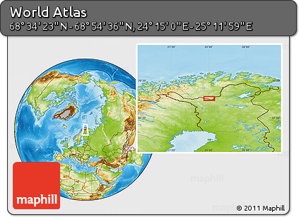 Physical Location Map of the Area around 68° 44' 30" N, 24° 43' 30" E