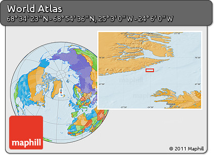 Political Location Map of the Area around 68° 44' 30" N, 24° 34' 30" W