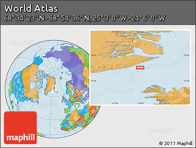Political Location Map of the Area around 68° 44' 30" N, 24° 34' 30" W