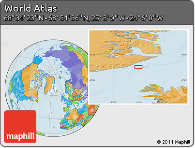 Political Location Map of the Area around 68° 44' 30" N, 24° 34' 30" W