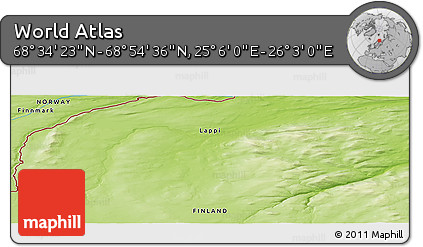 Physical Panoramic Map of the Area around 68° 44' 30" N, 25° 34' 30" E
