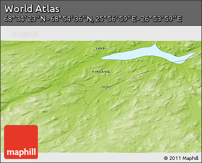 Physical 3D Map of the Area around 68° 44' 30" N, 26° 25' 29" E