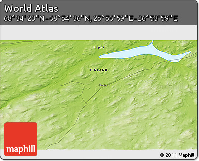 Physical 3D Map of the Area around 68° 44' 30" N, 26° 25' 29" E