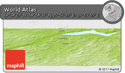 Physical Panoramic Map of the Area around 68° 44' 30" N, 26° 25' 29" E