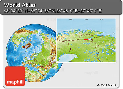 Physical Location Map of the Area around 68° 44' 30" N, 27° 16' 29" E