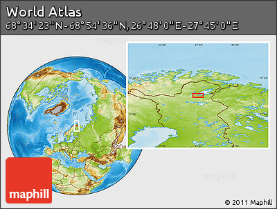 Physical Location Map of the Area around 68° 44' 30" N, 27° 16' 29" E