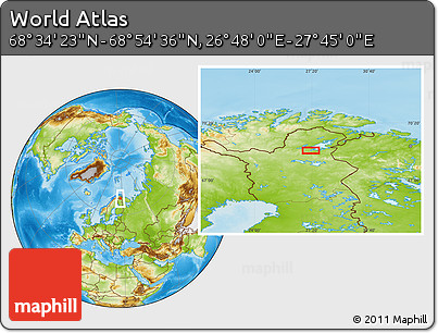 Physical Location Map of the Area around 68° 44' 30" N, 27° 16' 29" E