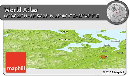 Physical Panoramic Map of the Area around 68° 44' 30" N, 27° 16' 29" E