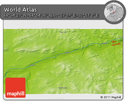 Physical 3D Map of the Area around 68° 44' 30" N, 32° 22' 30" E