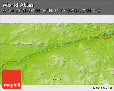 Physical 3D Map of the Area around 68° 44' 30" N, 32° 22' 30" E