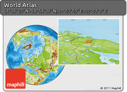 Physical Location Map of the Area around 68° 44' 30" N, 32° 22' 30" E