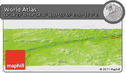 Physical Panoramic Map of the Area around 68° 44' 30" N, 32° 22' 30" E