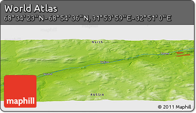 Physical Panoramic Map of the Area around 68° 44' 30" N, 32° 22' 30" E