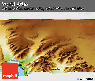 Physical 3D Map of the Area around 68° 44' 30" N, 32° 13' 30" W
