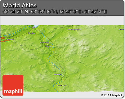 Physical 3D Map of the Area around 68° 44' 30" N, 33° 13' 30" E