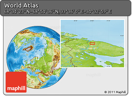 Physical Location Map of the Area around 68° 44' 30" N, 34° 4' 30" E