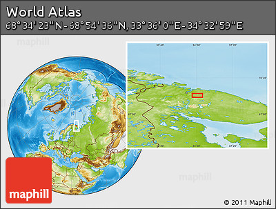 Physical Location Map of the Area around 68° 44' 30" N, 34° 4' 30" E