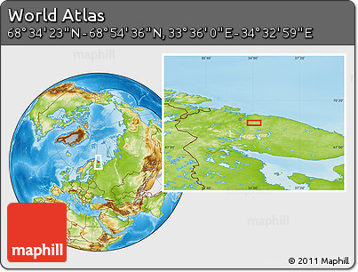 Physical Location Map of the Area around 68° 44' 30" N, 34° 4' 30" E