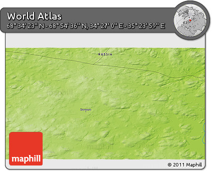 Physical 3D Map of the Area around 68° 44' 30" N, 34° 55' 29" E