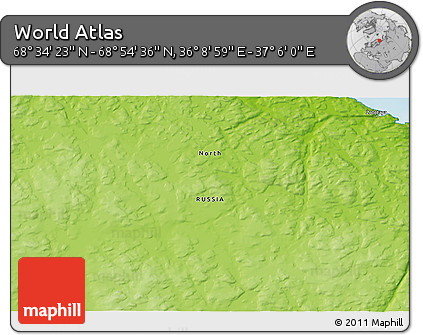 Physical 3D Map of the Area around 68° 44' 30" N, 36° 37' 30" E