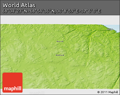 Physical 3D Map of the Area around 68° 44' 30" N, 36° 37' 30" E
