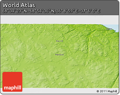 Physical 3D Map of the Area around 68° 44' 30" N, 36° 37' 30" E