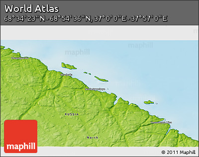 Physical 3D Map of the Area around 68° 44' 30" N, 37° 28' 30" E