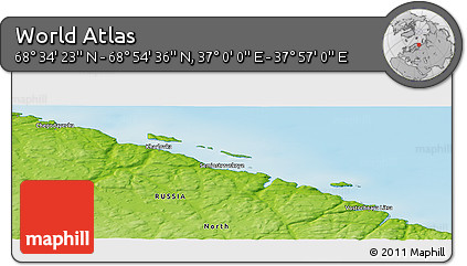 Physical Panoramic Map of the Area around 68° 44' 30" N, 37° 28' 30" E