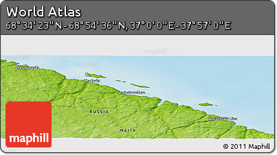 Physical Panoramic Map of the Area around 68° 44' 30" N, 37° 28' 30" E