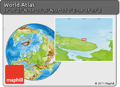 Physical Location Map of the Area around 68° 44' 30" N, 38° 19' 30" E