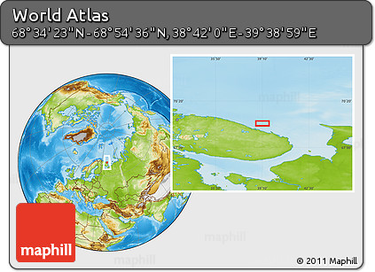 Physical Location Map of the Area around 68° 44' 30" N, 39° 10' 29" E