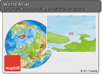 Physical Location Map of the Area around 68° 44' 30" N, 41° 43' 30" E