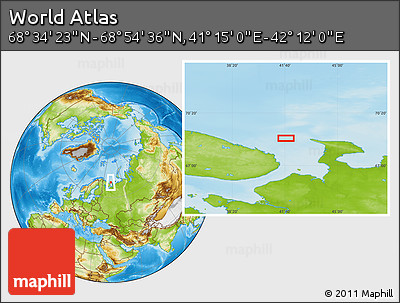 Physical Location Map of the Area around 68° 44' 30" N, 41° 43' 30" E