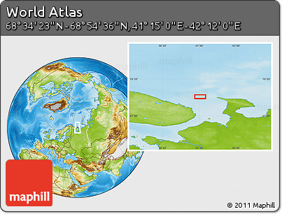 Physical Location Map of the Area around 68° 44' 30" N, 41° 43' 30" E
