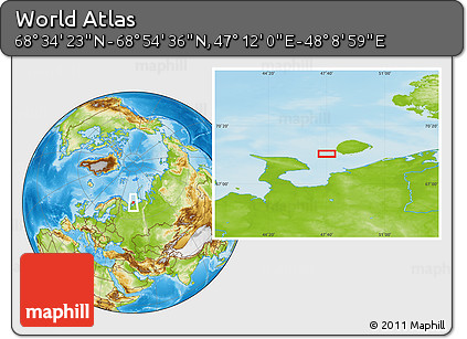 Physical Location Map of the Area around 68° 44' 30" N, 47° 40' 29" E