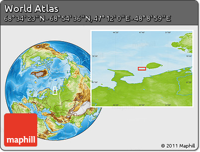 Physical Location Map of the Area around 68° 44' 30" N, 47° 40' 29" E