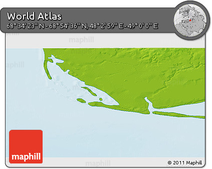Physical 3D Map of the Area around 68° 44' 30" N, 48° 31' 29" E